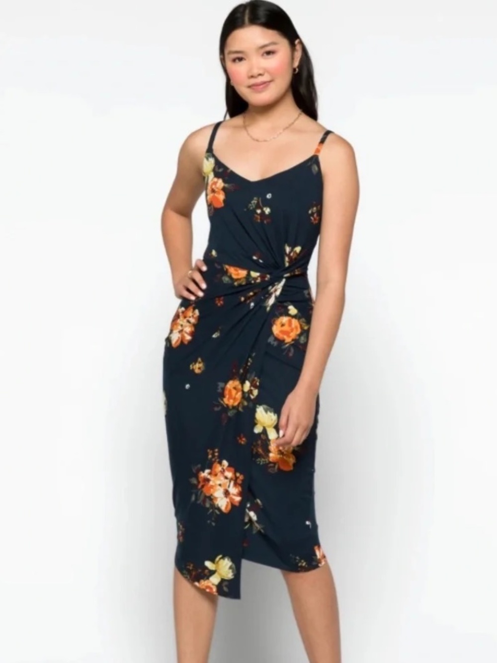 Nine Britton Vivienne Knit Floral Midi Dress - Navy Blue M
